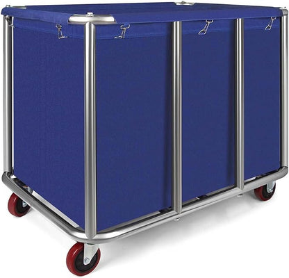 Commercial Laundry Cart with Wheels, 470L Industrial Rolling Laundry Basket, Large Heavy Duty Laundry Sorter with Watertight Oxford Bag & Sturdy Steel Frame for Home, Hotel, Hospital, 440 lbs (Blue)