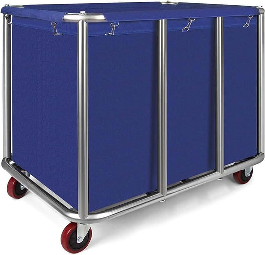 Commercial Laundry Cart with Wheels, 470L Industrial Rolling Laundry Basket, Large Heavy Duty Laundry Sorter with Watertight Oxford Bag & Sturdy Steel Frame for Home, Hotel, Hospital, 440 lbs (Blue)