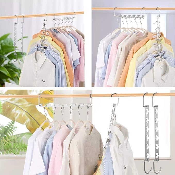Metal Magic Hangers Space Saving Clothes Hangers Closet Space Saver Clothing Hanger Oragnizer for Wardrobe Space,Wrinkle-Free Clothes（Pack of 8）