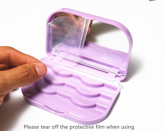 Eyelash Storage Case Organizer With Makeup Mirror Frame Box, Magnetic False Eyelashes Case False Eyelashes Packaging Travel Storage Box Eyelash Bag (Light Purple)