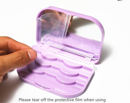 Eyelash Storage Case Organizer With Makeup Mirror Frame Box, Magnetic False Eyelashes Case False Eyelashes Packaging Travel Storage Box Eyelash Bag (Light Purple)