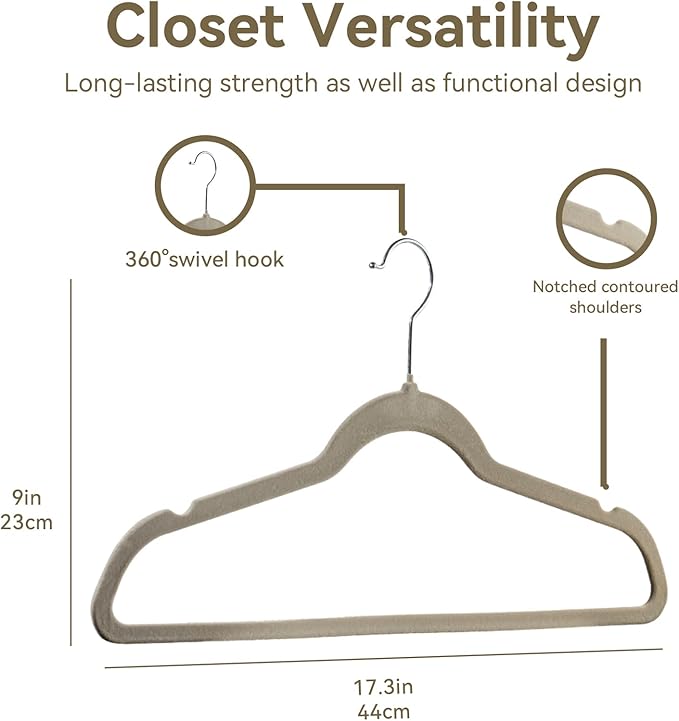 Premium Velvet Hangers 50 Pack, Non-Slip Suit Clothes Hangers, 360 Degree Swivel Hooks and Slim Profile to Maximize Closet Space Grey/Silver