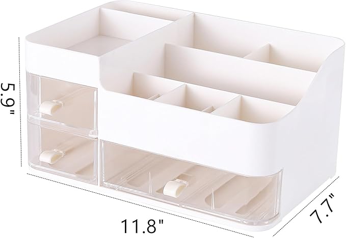 KLGO Makeup Organizer and Storage Cosmetic Display Case With 3 Clear Drawers Skincare Organizer for Bathroom Make Up Stand for Vanity Lipsticks, Jewelry, Nail Care, Eyeshadow, Skincare