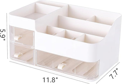 KLGO Makeup Organizer and Storage Cosmetic Display Case With 3 Clear Drawers Skincare Organizer for Bathroom Make Up Stand for Vanity Lipsticks, Jewelry, Nail Care, Eyeshadow, Skincare