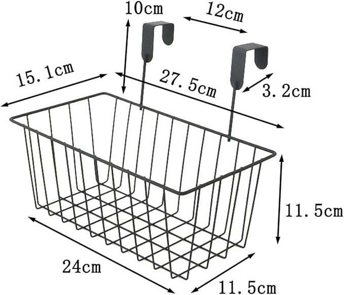 Over Cabinet Door Organizer Basket Grid Storage Baskets with Hooks Decorations Iron Metal Hanging Basket for, Black