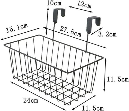 Over Cabinet Door Organizer Basket Grid Storage Baskets with Hooks Decorations Iron Metal Hanging Basket for, Black