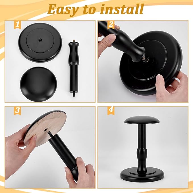 Cowboy Hat Stand Vintage Dome Dock Tabletop Hat Rack Holder Rustic Helmet Display Stand for Caps Wigs Helmet Cap Organizer Display Riser Decor for Home Desktop Shelf (Black)