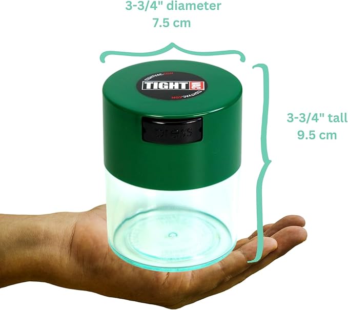 Tightvac - Premium Airtight Herb Storage Container - Holds ½ oz to 3 ounces - Keep Your Herbs and Dry Goods Fresh and Flavorful. Clear Green