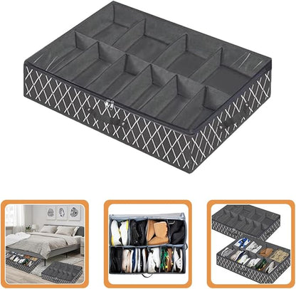 PRETYZOOM Bed Shoe Storage Container Large Capacity Shoe Organizer Box with Zipper Lid Foldable Non-woven Fabric for Closet and Entryway