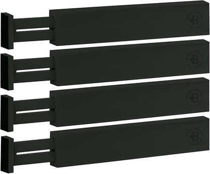 4-Pack Bamboo Drawer Dividers - 12.2 to 17.3 Inches Deep, 2.6 Inches High, Adjustable Expandable Drawer Organizer Dresser Separator for Clothes, Utensils, Kitchen, Bathroom, Office Storage, Black