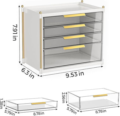 Aveniee 4 Drawers Makeup Organizer- Bathroom Organizers and Storage, Plastic Bins Countertop Perfume Vanity Desk Organization for Cosmetic, Skincare, Face Mask, Jewelry, White