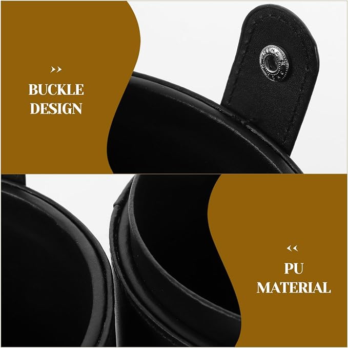 Portable Makeup Brush Holder with Lid - Elegant Pu Leather Makeup Bag Black Brush Organizer for Travel Compact Storage Bucket with Buckle Protective Lid, Easy to Clean, 7.9in X 5.19in