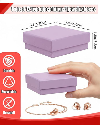 Rocutus Jewelry Gift Boxes for Necklace, Earring, Ring - Cotton Filled Cardboard Paper Jewelry Box Gift Cases for Wedding, 12 Pack Engagement, Gift Packaging, Luxury Jewelry Box, Ring Box (Purple)