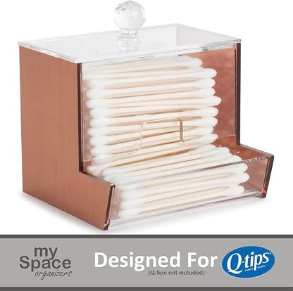 My Space Organizers Rose Gold Acrylic Qtip Holder for Qtip Brand Cotton Swab Holder, Qtip Dispenser, Modern Bathroom Decor Organizer for Countertop Vanity Storage (Rose Gold)