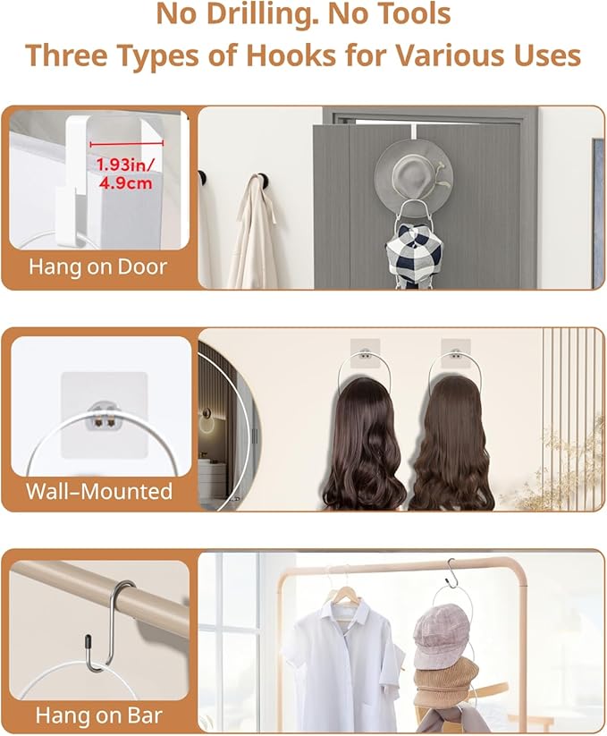LINFIDITE 10 Pack Hat Rack Hanger Holder Organizer Closet Hanging Baseball Cap Display Storage Rack for Scarves Handbags Towels Clothes Ties Over Door Wall Mounted w Hanging Hook White