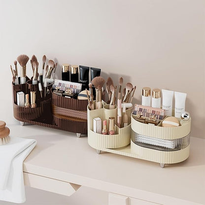 DASITON Makeup Organizer Countertop, 360° Rotating Makeup Brush Holder Organizer, Large Capacity Cosmetic Display Case with Drawers, Makeup Storage Organizer for Vanity, Desktop, Bathroom (Cream 02)