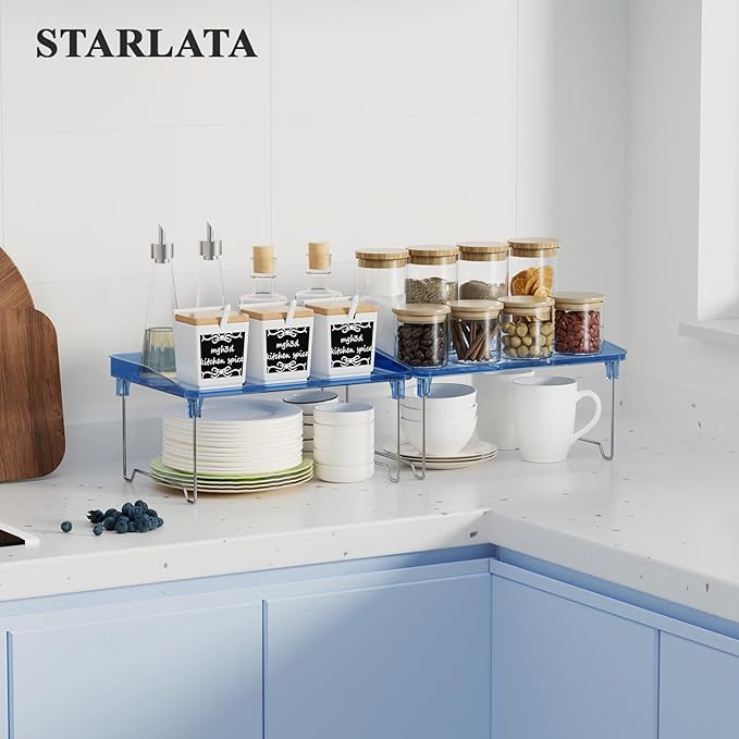 STARLATTA Acrylic Cabinet Organizer Shelf,4 Pcs Stackable Kitchen Counter Shelves,Spice Rack,Countertop Organizers,Clear Plastic Storage Organization for Makeup, Bathroom,Cupboard,Desk,Pantry