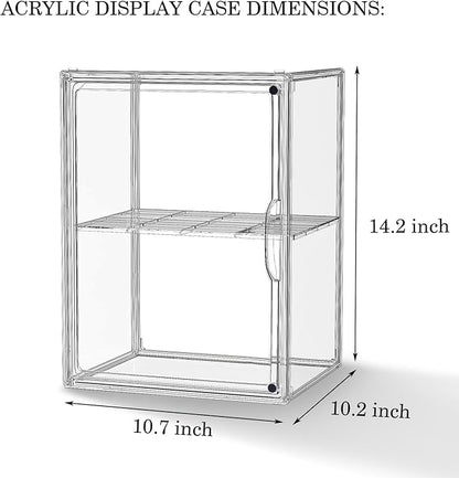 Acrylic Clear Display Case, Stackable Plastic Storage Bins with Shelf, Figure Figurine Hobby Display Case with Magnetic Lid, Large Acrylic Display Box for Collectibles, Figures, 2 Pack