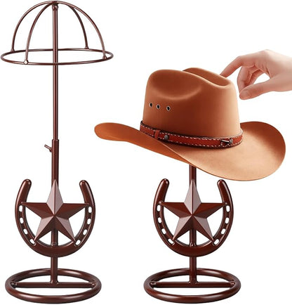2 Pack Cowboy Hat Rack Stand Cowboy Hat Display Holder with Western Horseshoe Decor Vintage Gifts for Fedoras, Sun Hats, Iron & Bronze, Equestrian Supply(Classic)