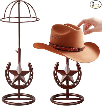 2 Pack Cowboy Hat Rack Stand Cowboy Hat Display Holder with Western Horseshoe Decor Vintage Gifts for Fedoras, Sun Hats, Iron & Bronze, Equestrian Supply(Classic)