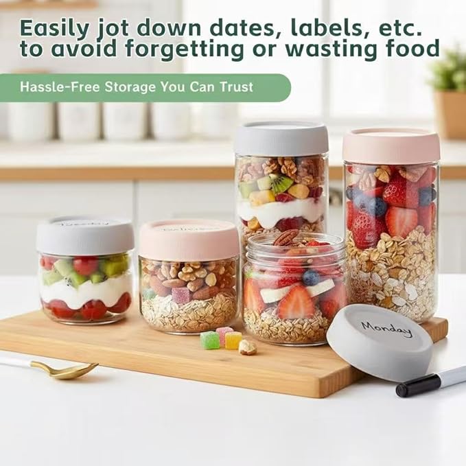 2 Pack Glass Overnight Oats Containers with Lids,Stackable Wide Mouth Mason Glass Jars with Airtight Seal Lids,Food Storage Jars for Meal Prep,Yogurt Parfaits,Meal Prep,Pudding,Spices (25 Oz)
