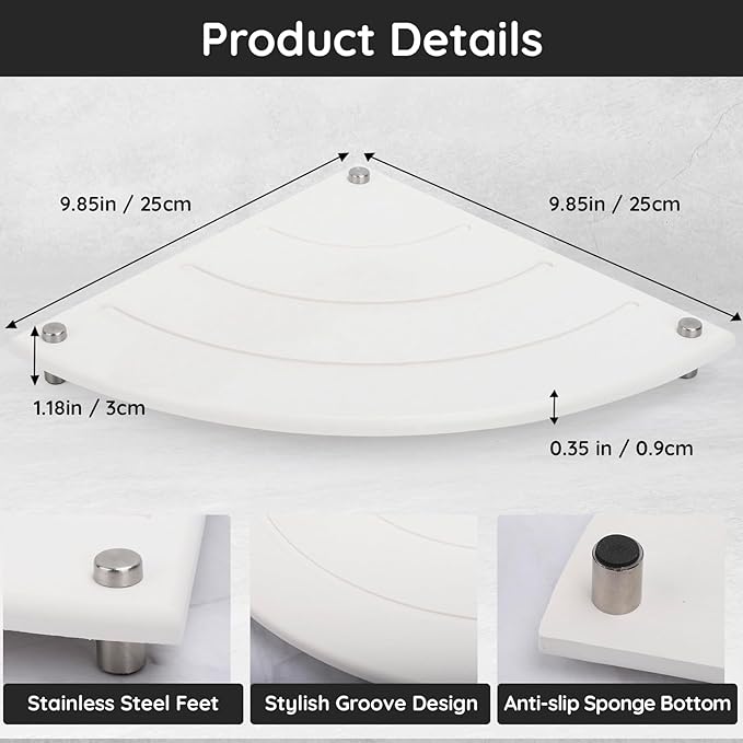 Segbeauty Quick Dry Stone Sink Tray, 9.85in Diatomaceous Water Absorbing Corner Sink Caddy, Fast Drying Stone Soap Tray Dish Sponge Holder Corner Counter Shelf Rack Drying Mat for Bathroom Kitchen