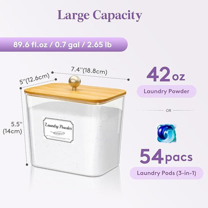 Lifewit Laundry Pods Container with Lid, Dryer Sheet Holder, Room Organization Storage for Coffee Pods Kcup Washing Powder, Scent Booster Beads, 2600 ml/0.7gal，Natural,4 Pcs