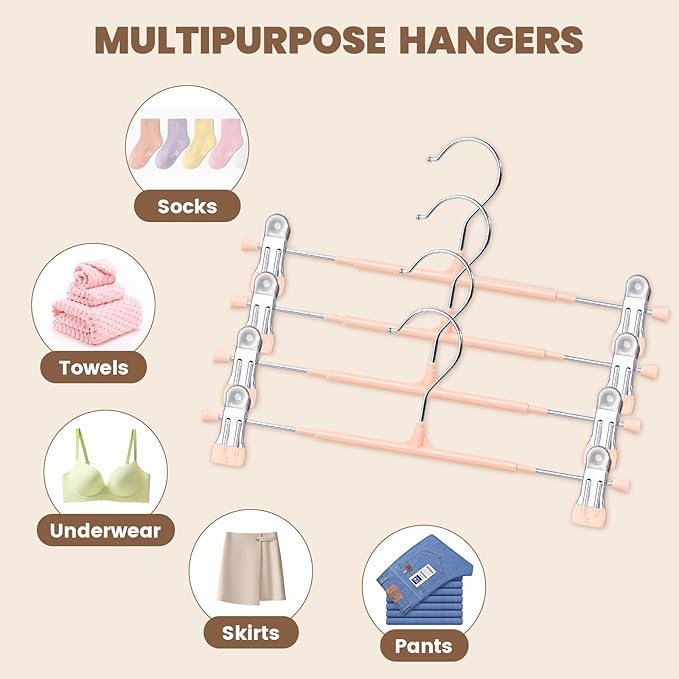 HUADYMEET 30 Pack 14Inch Pants Hangers with Clips,Metal Trouser Hanger for Jeans.Space Saving Skirt Hangers Heavy Duty Non-Slip Adjustable Clothes Shorts Hanger for Women,Men,Coral Pink