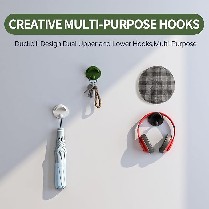 Hat Racks Adhesive Wall Hooks for Coat, Towel, Backpack, Bag, Jacket, Keys - Wide Brim Hat Organizer Hook for Bathroom,Entryway, Closet, Kitchen, Door, Dorm (2 Pack Green)