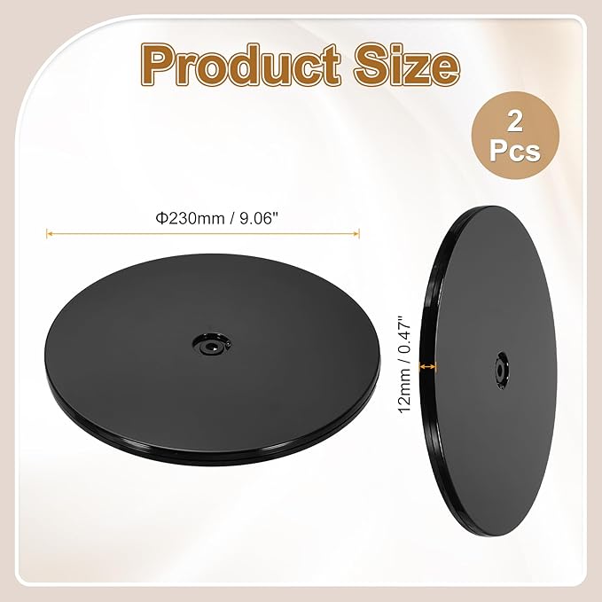 uxcell 2Pack Acrylic Lazy Susan Turntable, 9" Spinner Lazy Susan Turntable Organizer, Acrylic Ball Bearing Rotating Tray for Pantry Spice Rack Decorating, Black