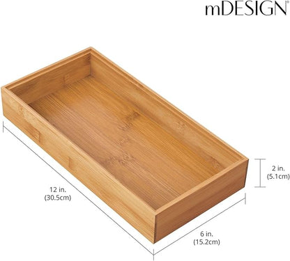 mDesign Wooden Bamboo Drawer Organizer - 12" Long Stackable Storage Box Tray for Kitchen Drawers/Cabinet - Utensil, Silverware, Spatula, and Flatware Holder - Echo Collection - 4 Pack, Natural Wood