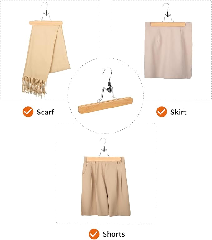Amazon Basics Wooden Pants Hangers Closet Organizer, Natural, 20-Pack