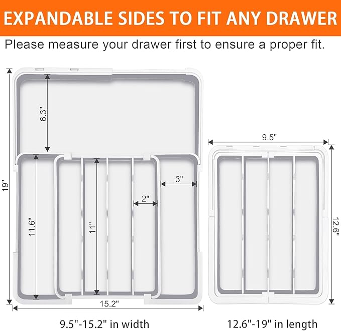 Silverware Organizer Expandable Utensil Drawer Organizer Adjustable Drawer Organizer, Flatware Cutlery Silverware Tray for Spoons Forks Knives Kitchen Organizers Storage (White)