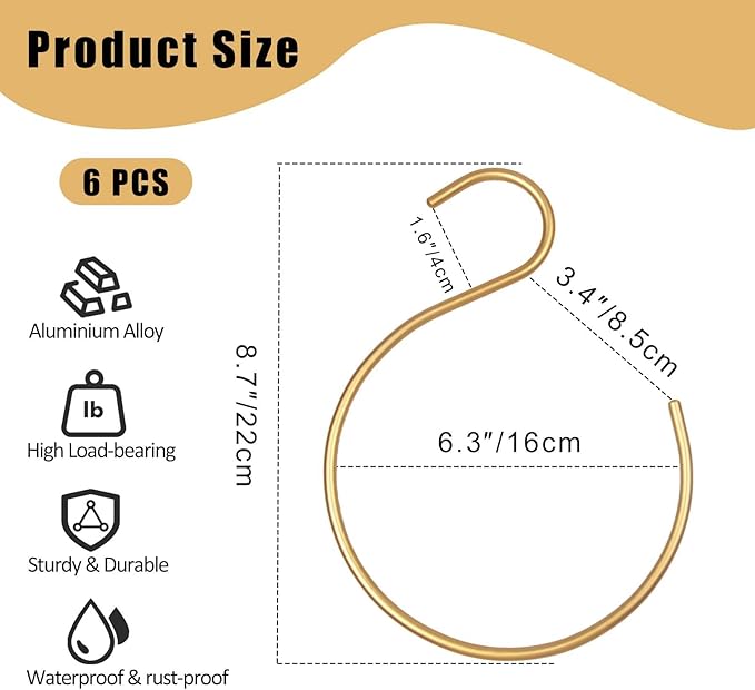6Pcs Scarf Ring Hangers Gold, Belt Ring Hook Tie Rack Holders Closet Hanger Organizer Multi-Purpose S-Shaped Circle Storage Hook for Ties Scarves Baseball Cap Wardrobe Accessory Storage