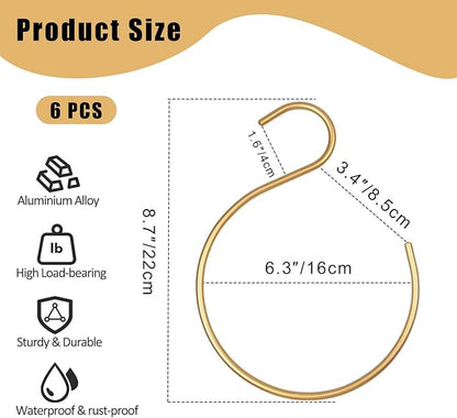 6Pcs Scarf Ring Hangers Gold, Belt Ring Hook Tie Rack Holders Closet Hanger Organizer Multi-Purpose S-Shaped Circle Storage Hook for Ties Scarves Baseball Cap Wardrobe Accessory Storage