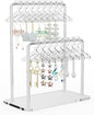 NiHome Clear Acrylic Earring Organizer Stand for Home, Store, Exhibition - Mirror-Finish 2-Tiered Display for 48 Pairs, 16 Mini Hangers Holder Tangle-Free Storage Adds Elegance to Jewelry Presentation