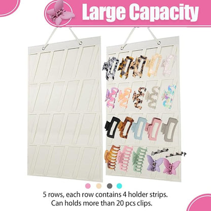 Claw Clip Organizer,Large Hair Clip Organizer,Premium Felt Hanging Claws Clips Storage Hanger for Girls Women Hair Clip,Banana Clip,Bows(NO Accessories) Display Stand for Wall Door Closet (Beige)