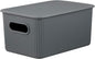 Decorative Plastic Basket Lidded Home Storage Bins Organizer Baskets, Medium Grey (1 Pack - 5 Liter) Stackable Container Box, for Organizing Closet Storage Bins for Shelves - Ribbed Collection