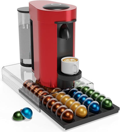 Storage Drawer for Nespresso Vertuo, Coffee Pod Holder for Counter Acrylic Top & Plastic Drawer Coffee Capsule Organizer - 40 Pods