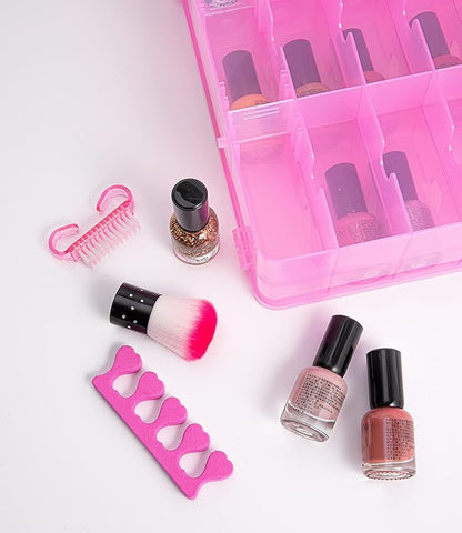 DreamGenius Nail Polish Organizer Case for 48 Bottles with 2 Nail Separators, Double Side Gel Nail Polish Holder with Adjustable Dividers, Pink