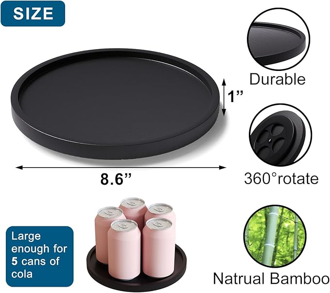 VERTORGAN Lazy Susan Organizer for Kitchen,Bamboo Turntable for Cabinet,Pantry,Vanity,Small（Black）