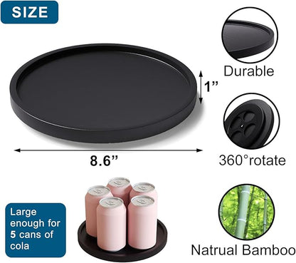 VERTORGAN Lazy Susan Organizer for Kitchen,Bamboo Turntable for Cabinet,Pantry,Vanity,Small（Black）