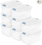 Sterilite 8-Pack 64 Quart Latching Box, Clear Plastic Storage Organizer Bins with White Lids - Large Stackable Containers for Home Bedroom, Dorm Room, and Closet Organization