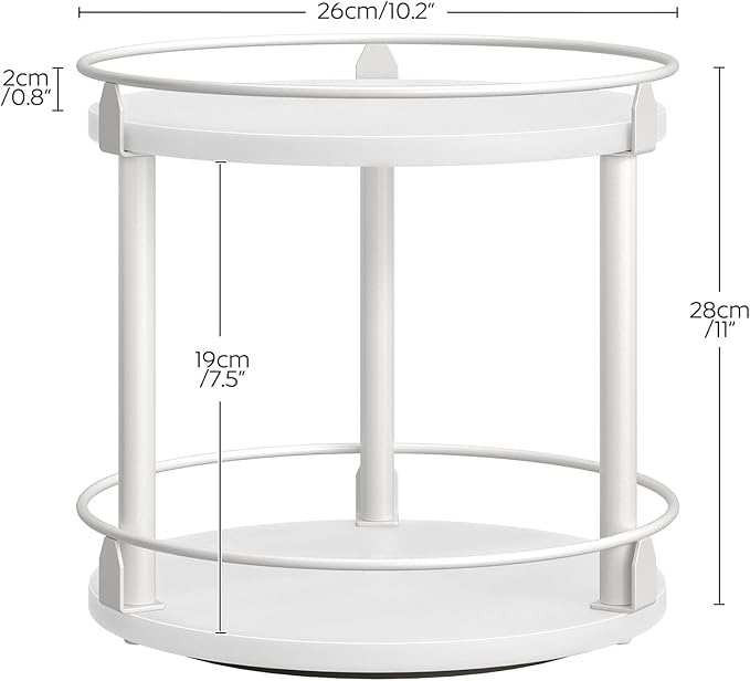 YATINEY Lazy Susan Organizer, Rotating Spice Rack, 2 Tier Spice Turntable Organizer, Industrial Turntable Spice Holder, for Kitchen Countertop, Compact and Versatile, White SR22WW