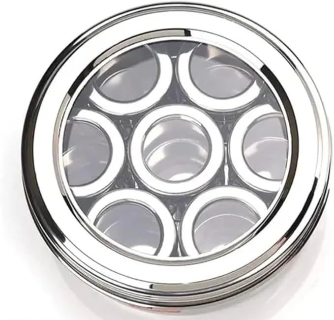 Stainless Steel Masala Box, 7 Compartments, Round Container with Lid, 20 cm, Silver