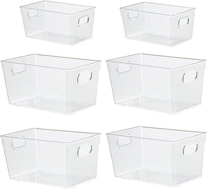 ZEXALOR 6pcs Plastic Storage Bin 2-Size Clear Storage Containers for Kitchen Pantry Organization and Storage Bins, Organizing Bins with Built in Handles, Cabinet Organizers, Clear