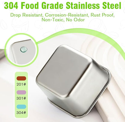 Showvigor 6-Pack 2.7oz Square Stainless Steel Condiment Cups with Leakproof Lids | Reusable Dip Containers for Lunch Box, Snacks, Sauce, Party - Dishwasher Safe
