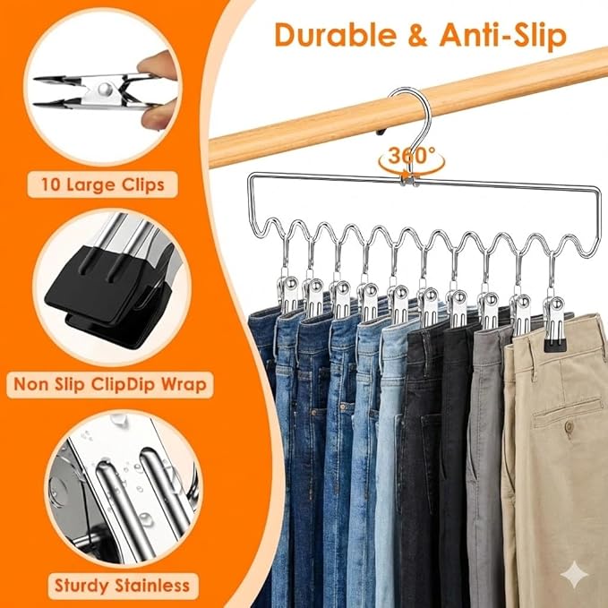 Pants Hangers Space Saving with Clips,Closet Organizers and Storage,20 Non-Slip Rubber Clips Metal Legging Organizer for Jeans Skirt Home Essentials,Dorm Room Essentials for College Students Girls Guy