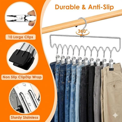 Pants Hangers Space Saving with Clips,Closet Organizers and Storage,20 Non-Slip Rubber Clips Metal Legging Organizer for Jeans Skirt Home Essentials,Dorm Room Essentials for College Students Girls Guy