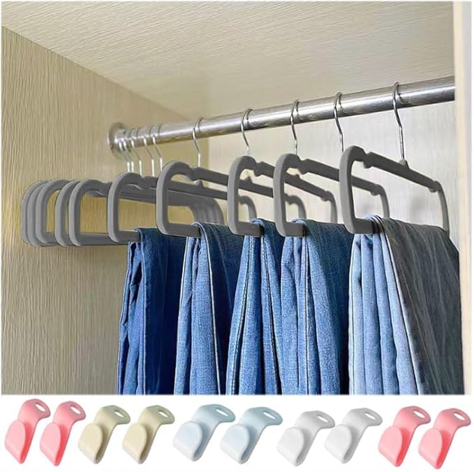 Velvet Hangers Non Slip - Thin Space Saving Clothes Hanger - 20 Pack Pants Hangers for Closet - Strong Durable Jean Perchas with 360 Degree Rotatable Silver Hook for Tank Top (Grey)